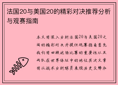 法国20与美国20的精彩对决推荐分析与观赛指南