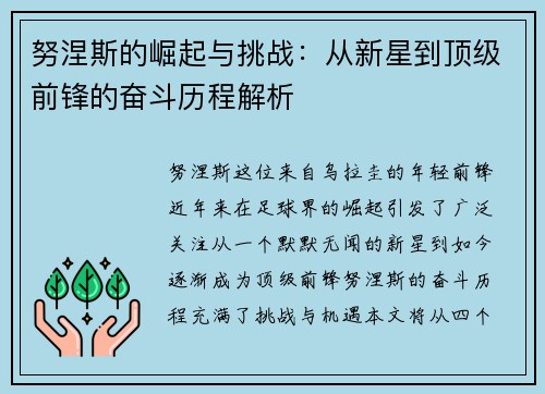 努涅斯的崛起与挑战：从新星到顶级前锋的奋斗历程解析