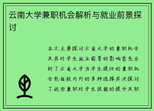 云南大学兼职机会解析与就业前景探讨