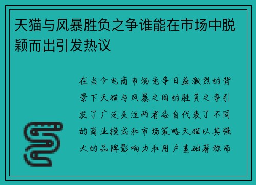 天猫与风暴胜负之争谁能在市场中脱颖而出引发热议